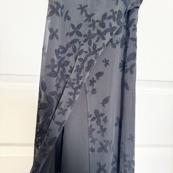 Vintage Y2K Slip Overaly Dress With Velvet Floral Sparkle Detail - Picture 8 of 9